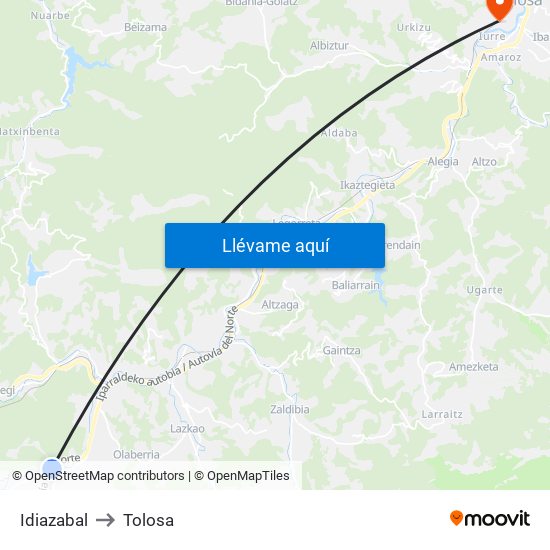 Idiazabal to Tolosa map