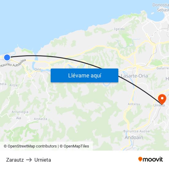 Zarautz to Urnieta map