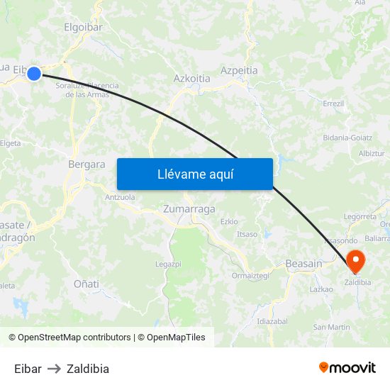 Eibar to Zaldibia map