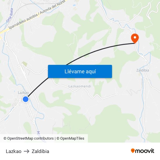 Lazkao to Zaldibia map