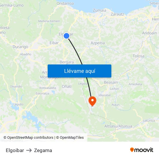 Elgoibar to Zegama map