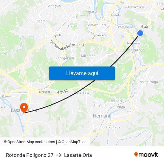 Rotonda Polígono 27 to Lasarte-Oria map