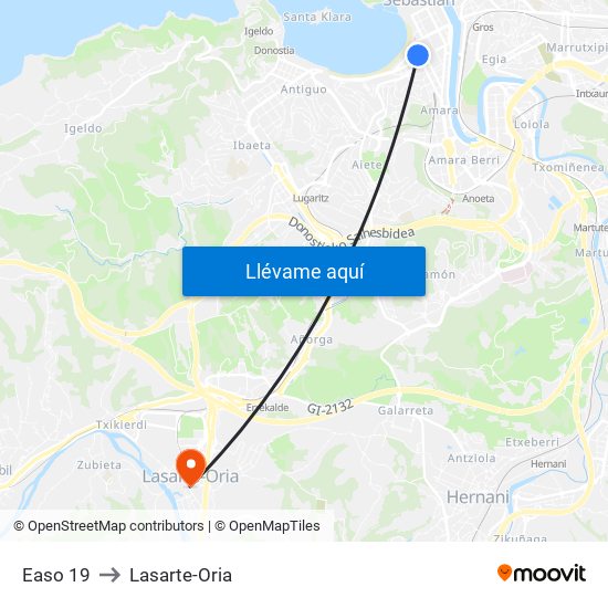 Easo 19 to Lasarte-Oria map