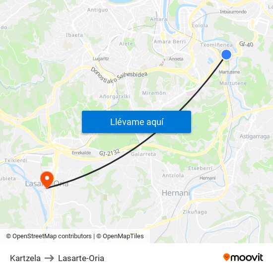 Kartzela to Lasarte-Oria map