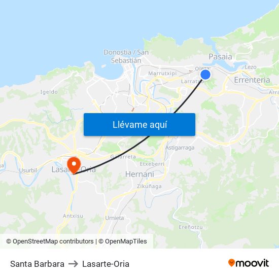 Santa Barbara to Lasarte-Oria map