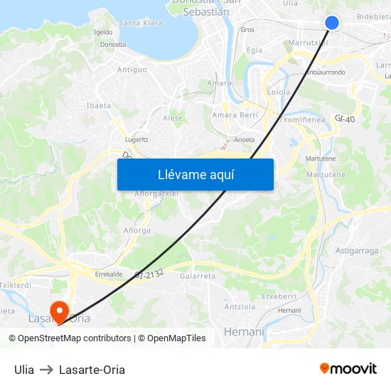 Ulia to Lasarte-Oria map