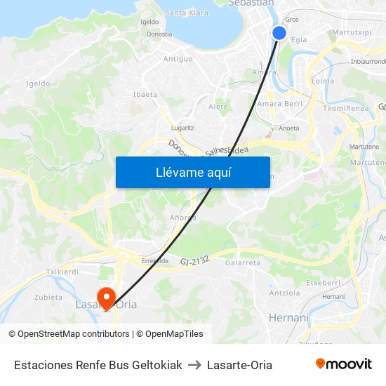 Estaciones Renfe Bus Geltokiak to Lasarte-Oria map