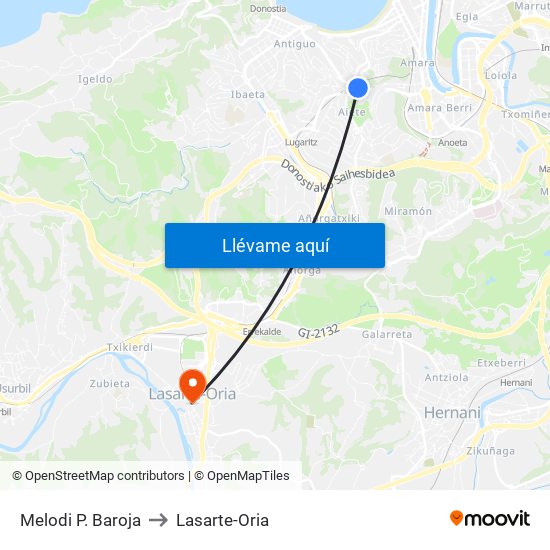 Melodi P. Baroja to Lasarte-Oria map