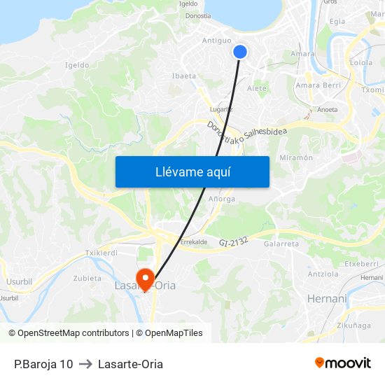 P.Baroja 10 to Lasarte-Oria map