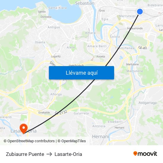 Zubiaurre Puente to Lasarte-Oria map