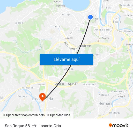 San Roque 58 to Lasarte-Oria map