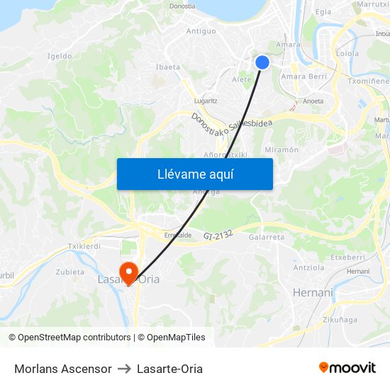 Morlans Ascensor to Lasarte-Oria map