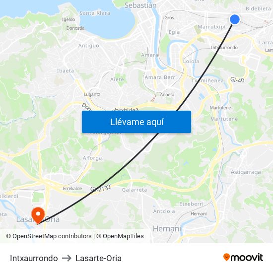 Intxaurrondo to Lasarte-Oria map