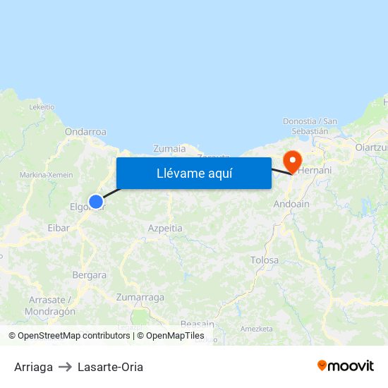 Arriaga to Lasarte-Oria map
