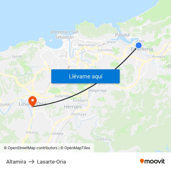 Altamira to Lasarte-Oria map