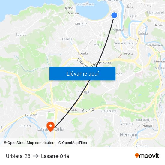 Urbieta, 28 to Lasarte-Oria map