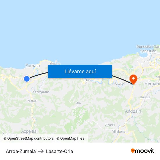 Arroa-Zumaia to Lasarte-Oria map