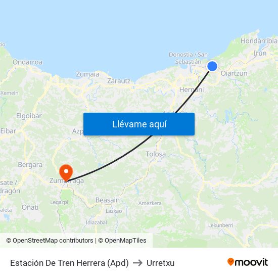 Estación De Tren Herrera (Apd) to Urretxu map