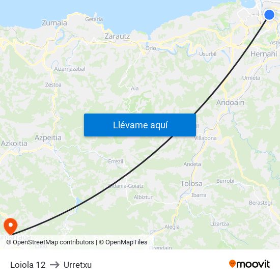 Loiola 12 to Urretxu map