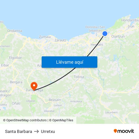 Santa Barbara to Urretxu map