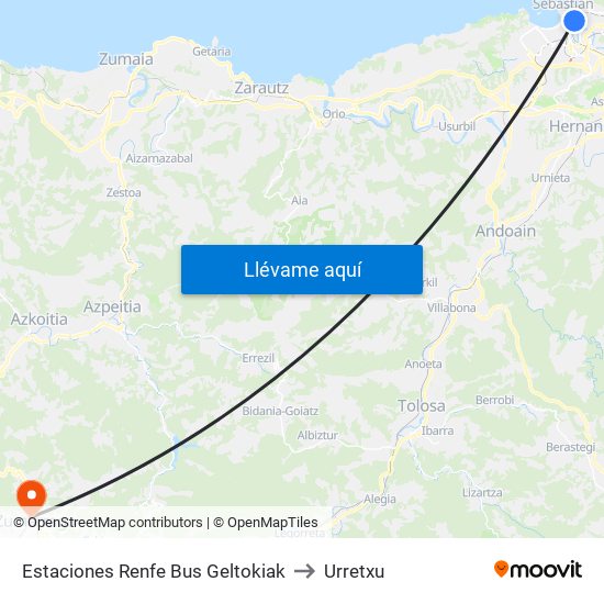 Estaciones Renfe Bus Geltokiak to Urretxu map