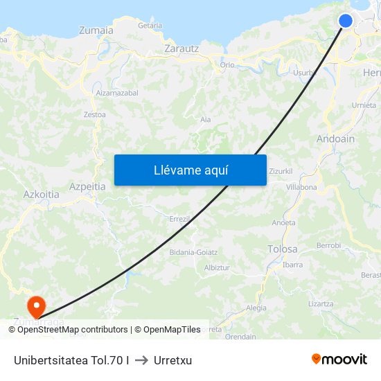 Unibertsitatea Tol.70 I to Urretxu map