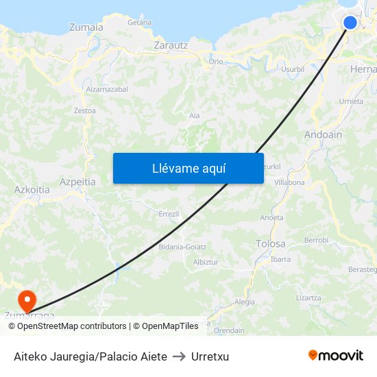 Aiteko Jauregia/Palacio Aiete to Urretxu map