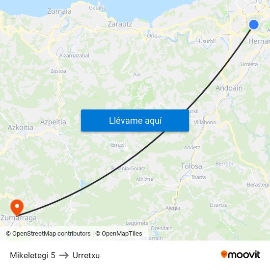 Mikeletegi 5 to Urretxu map