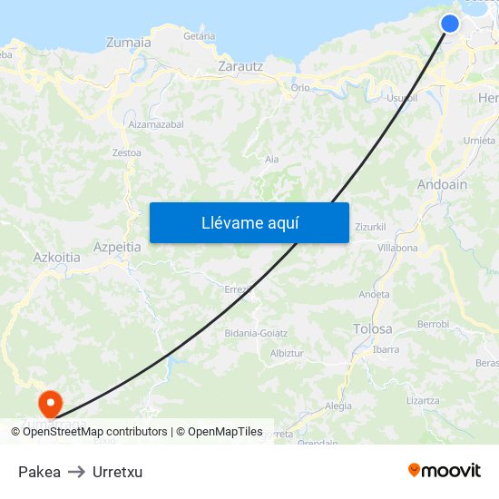 Pakea to Urretxu map