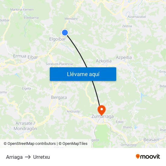 Arriaga to Urretxu map