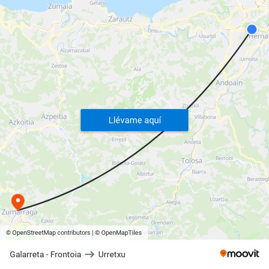 Galarreta - Frontoia to Urretxu map