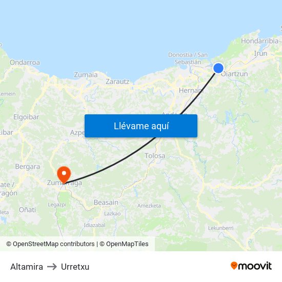 Altamira to Urretxu map