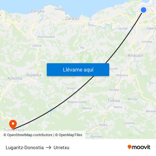 Lugaritz-Donostia to Urretxu map