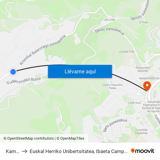 Kamio to Euskal Herriko Unibertsitatea, Ibaeta Campusa map