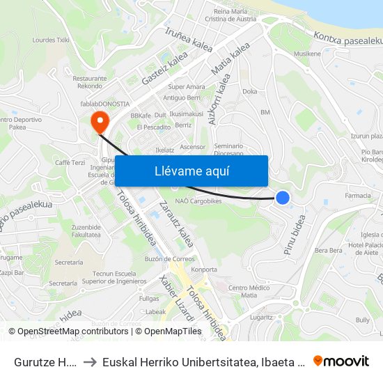 Gurutze H.128 to Euskal Herriko Unibertsitatea, Ibaeta Campusa map