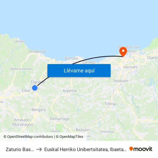 Zaturio Baserria to Euskal Herriko Unibertsitatea, Ibaeta Campusa map