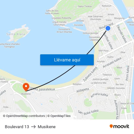 Boulevard 13 to Musikene map