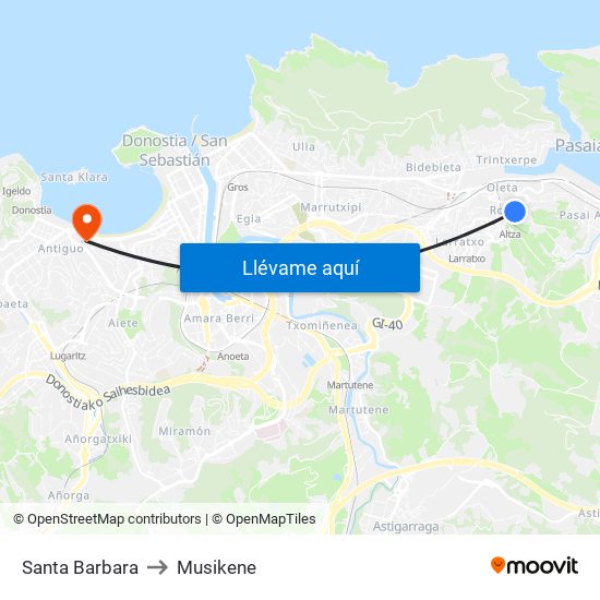 Santa Barbara to Musikene map