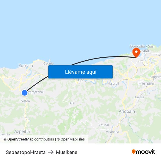 Sebastopol-Iraeta to Musikene map