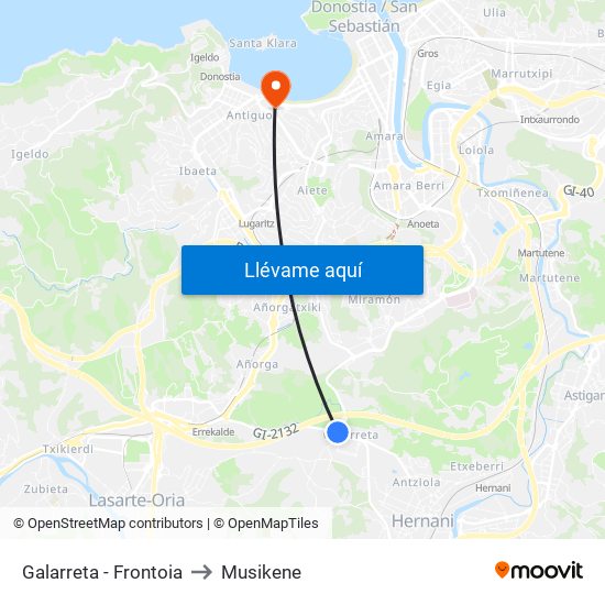 Galarreta - Frontoia to Musikene map