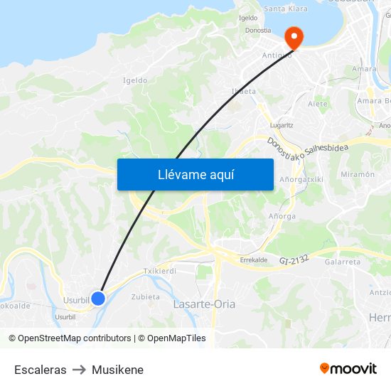 Escaleras to Musikene map