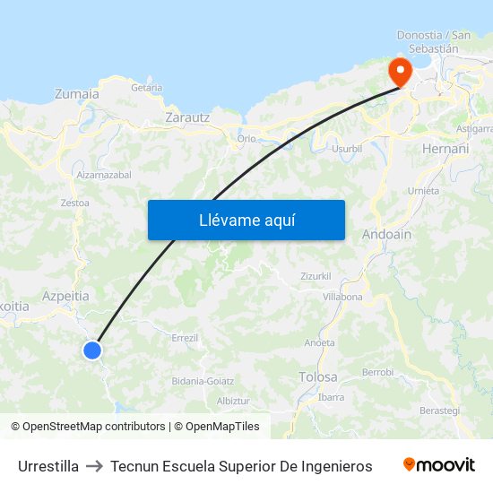 Urrestilla to Tecnun Escuela Superior De Ingenieros map