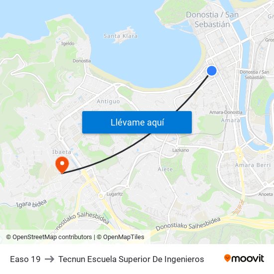 Easo 19 to Tecnun Escuela Superior De Ingenieros map