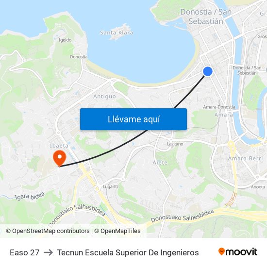 Easo 27 to Tecnun Escuela Superior De Ingenieros map