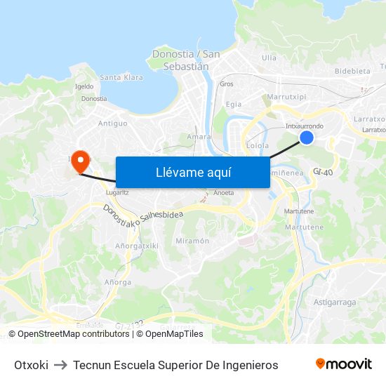 Otxoki to Tecnun Escuela Superior De Ingenieros map