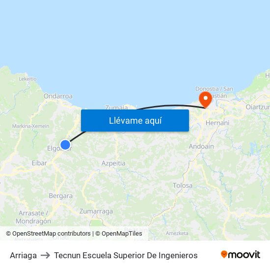 Arriaga to Tecnun Escuela Superior De Ingenieros map