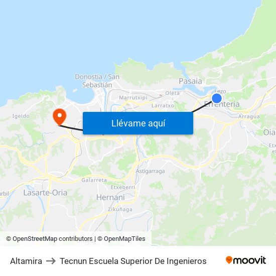 Altamira to Tecnun Escuela Superior De Ingenieros map