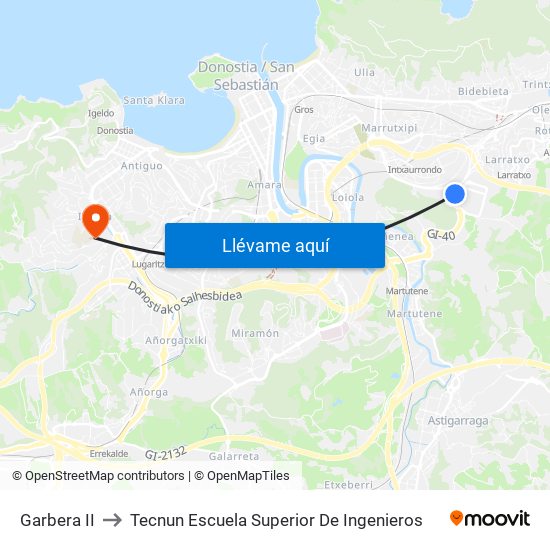 Garbera II to Tecnun Escuela Superior De Ingenieros map