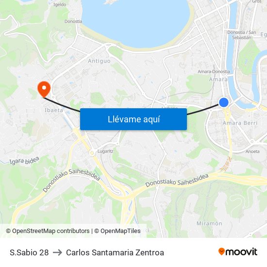 S.Sabio 28 to Carlos Santamaria Zentroa map