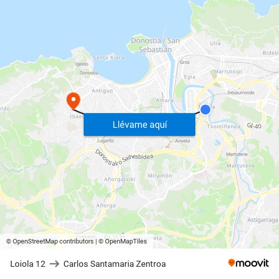 Loiola 12 to Carlos Santamaria Zentroa map